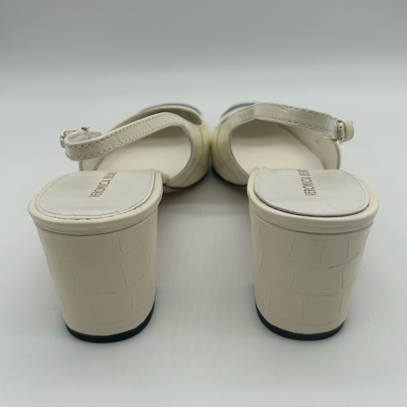 Veronica Beard Cecile Slingback Pumps Ivory Croc Leather Black Cap Toe Size 9M - Picture 7 of 14